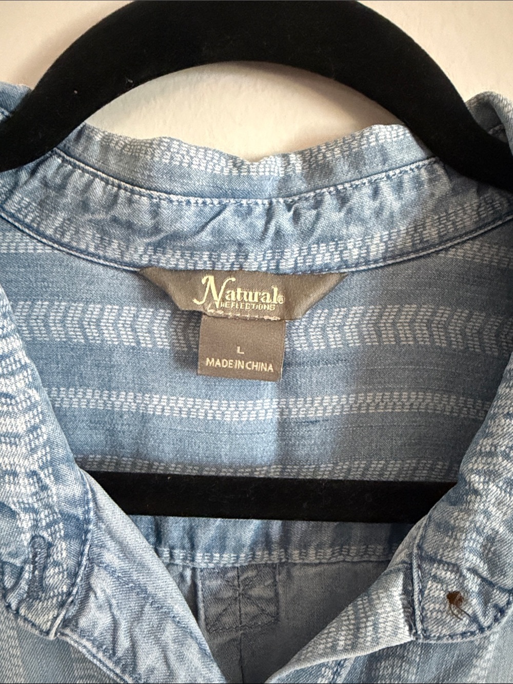 Natural Reflections Blue Striped Denim-Style Button Down Shirt - Picture 2 of 7